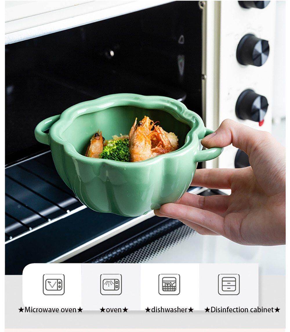 Baking Bowl Ceramic Pumpkin Shape With Glazed Lid