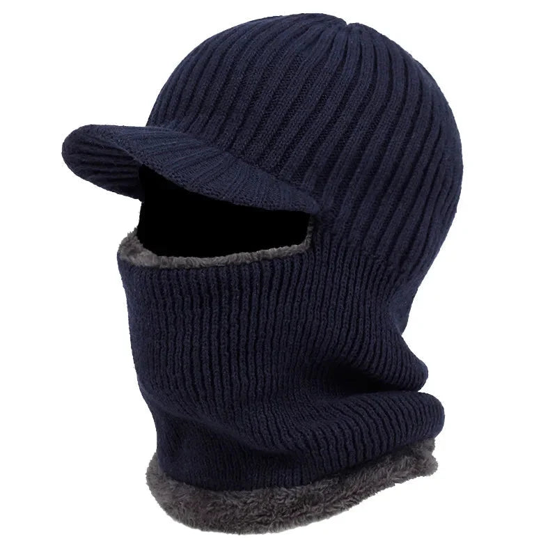 Balaclava Beanie Visor Brim Plush Lined Cold Weather Coverage