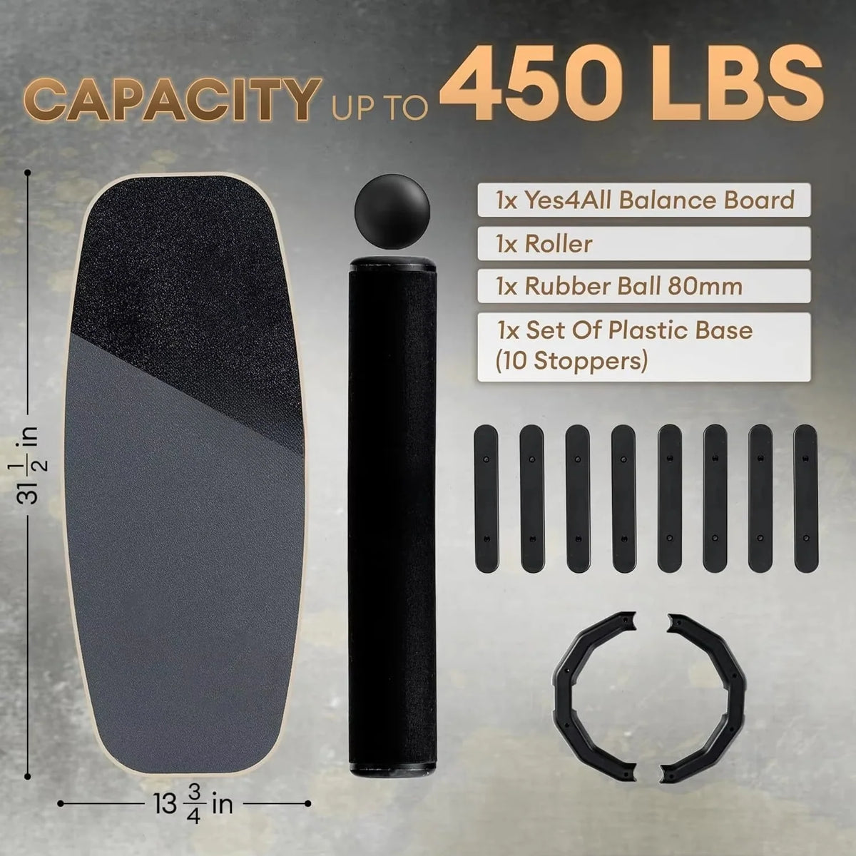 Balance Board 9-Level Adjustable Roller & Ball Bases Textured Grip