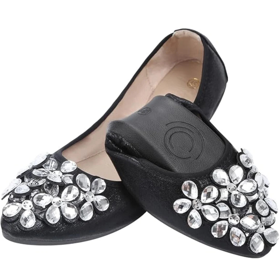 Ballet Flats Rhinestone Embellished Foldable Lightweight Slip-On