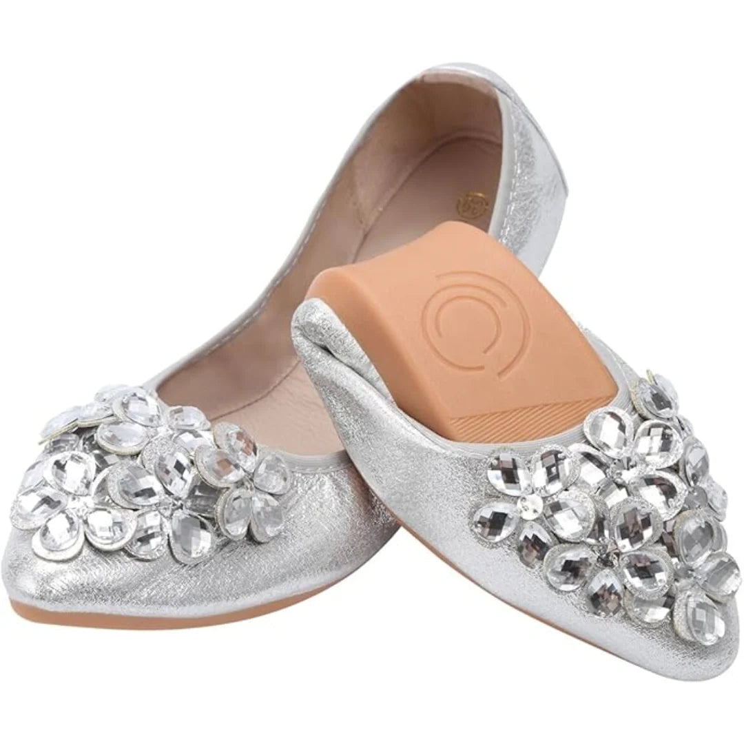 Ballet Flats Rhinestone Embellished Foldable Lightweight Slip-On