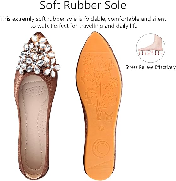 Ballet Flats Rhinestone Embellished Foldable Lightweight Slip-On