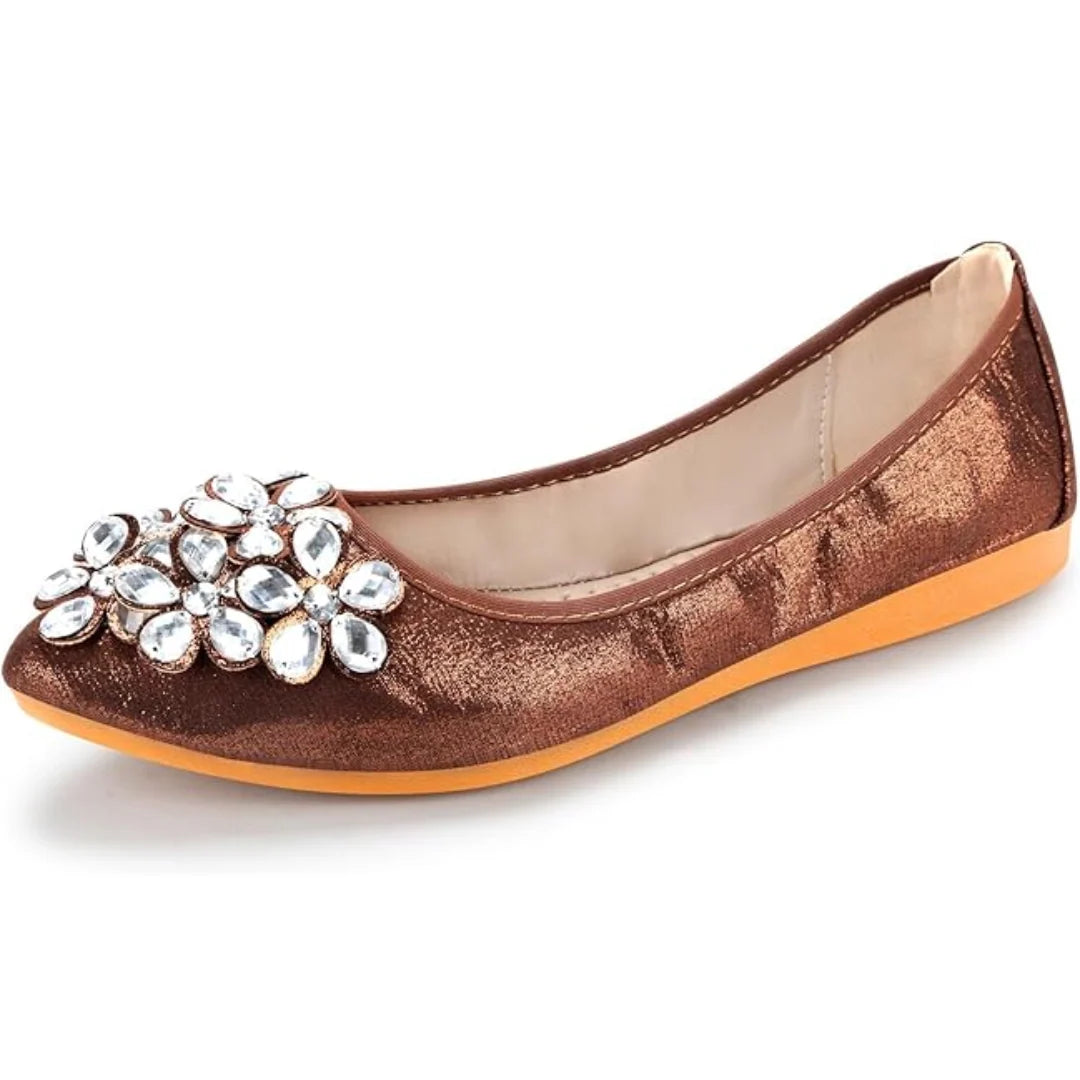 Ballet Flats Rhinestone Embellished Foldable Lightweight Slip-On