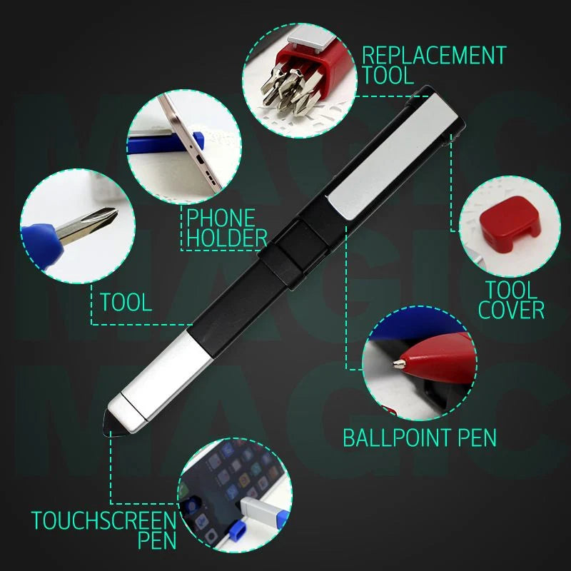 Ballpoint Pen Multi-Tool Phone Stand & Stylus 7 Screwdriver Bits