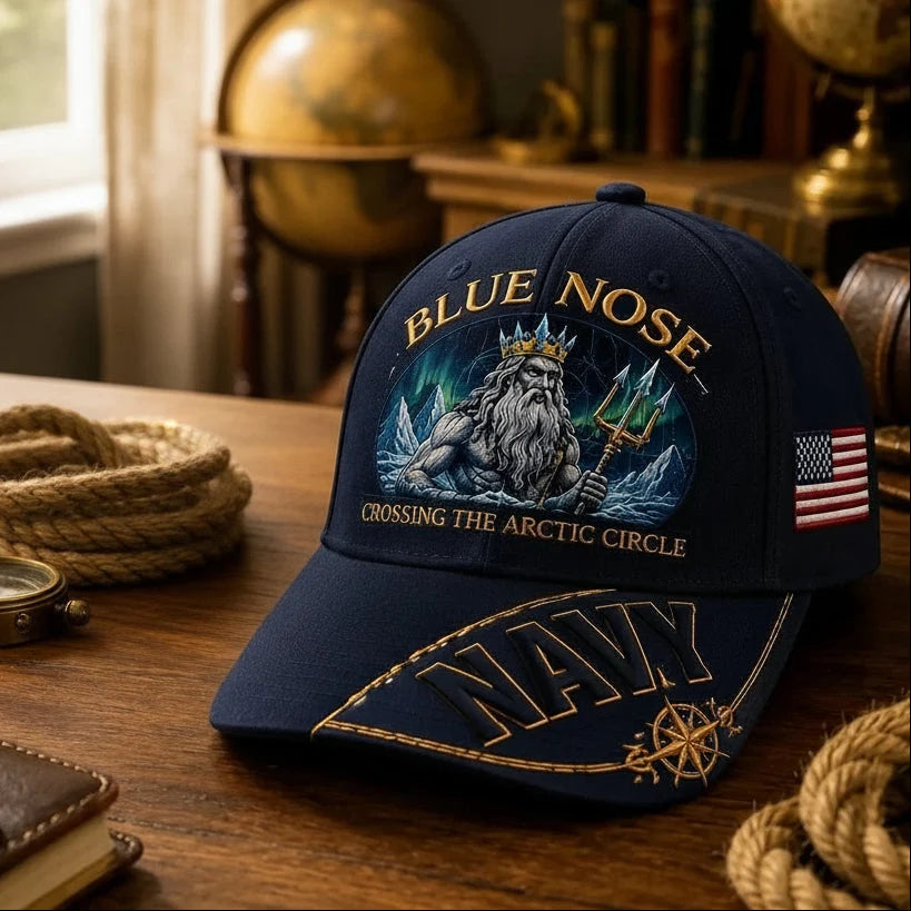Baseball Cap Navy Blue Adjustable Gold Chain Brim Detail