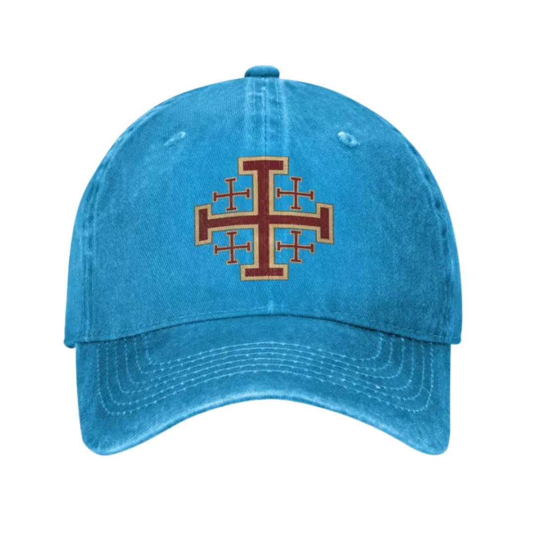 Baseball Cap Washed Cotton Twill Adjustable Jerusalem Cross Graphic