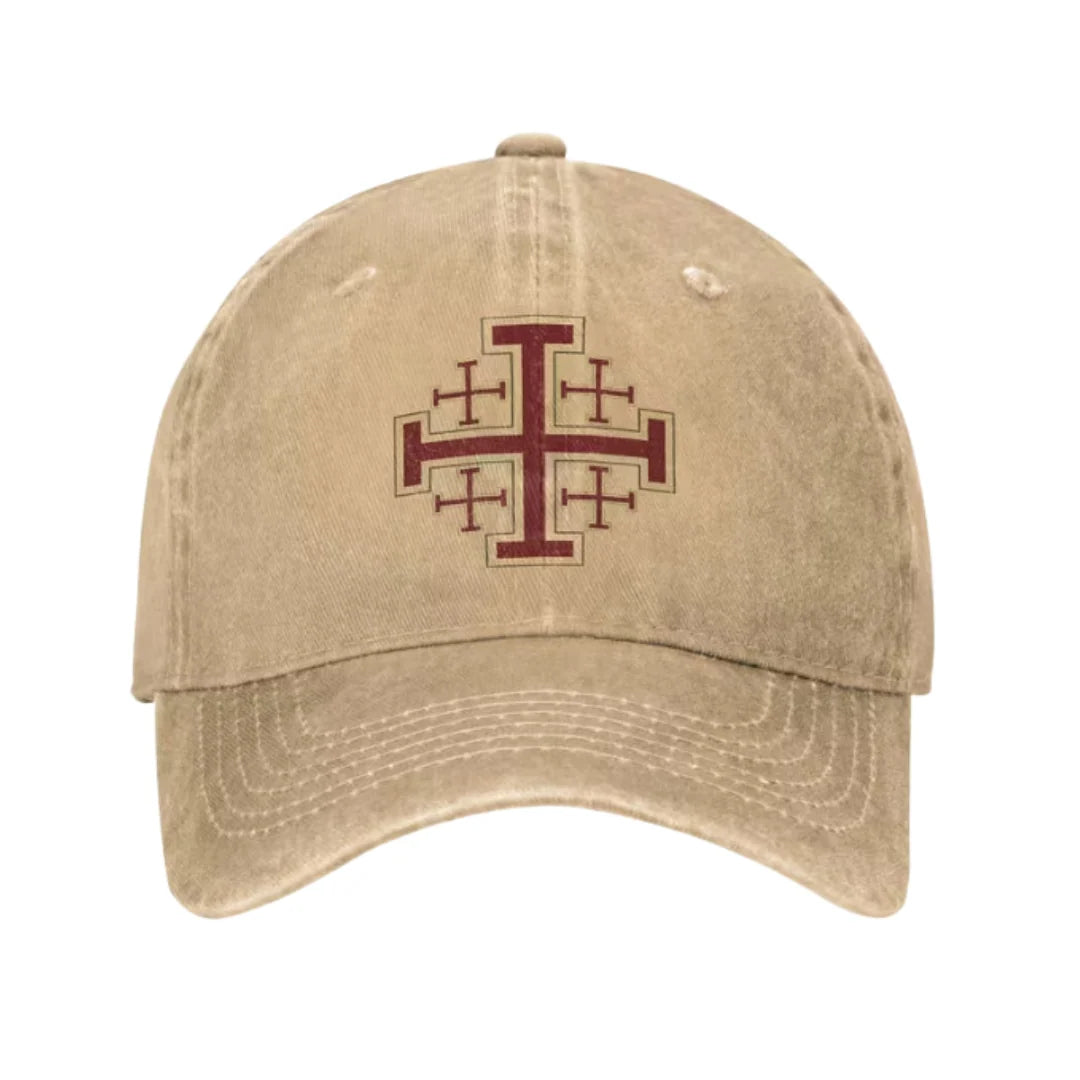 Baseball Cap Washed Cotton Twill Adjustable Jerusalem Cross Graphic