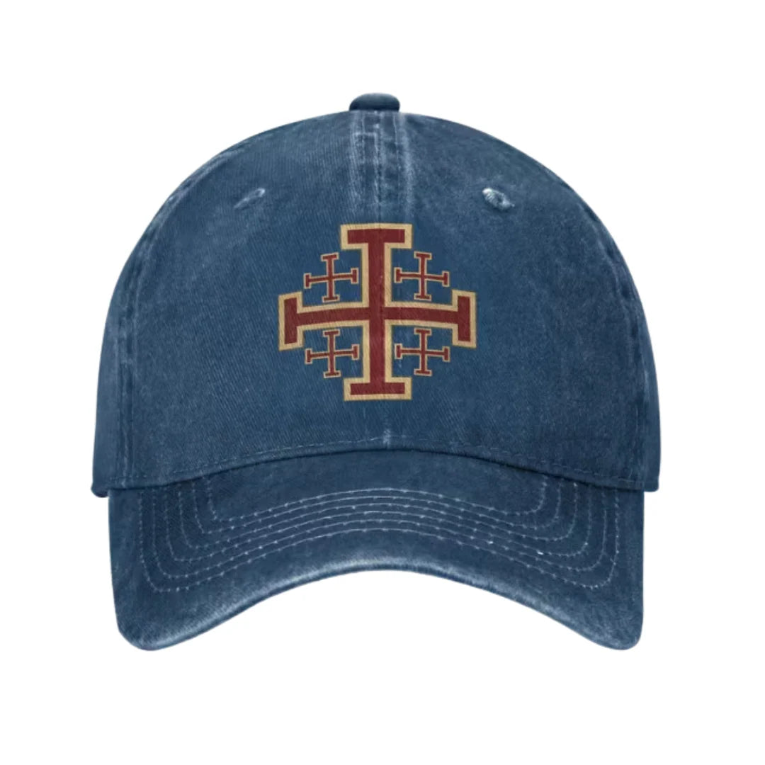 Baseball Cap Washed Cotton Twill Adjustable Jerusalem Cross Graphic