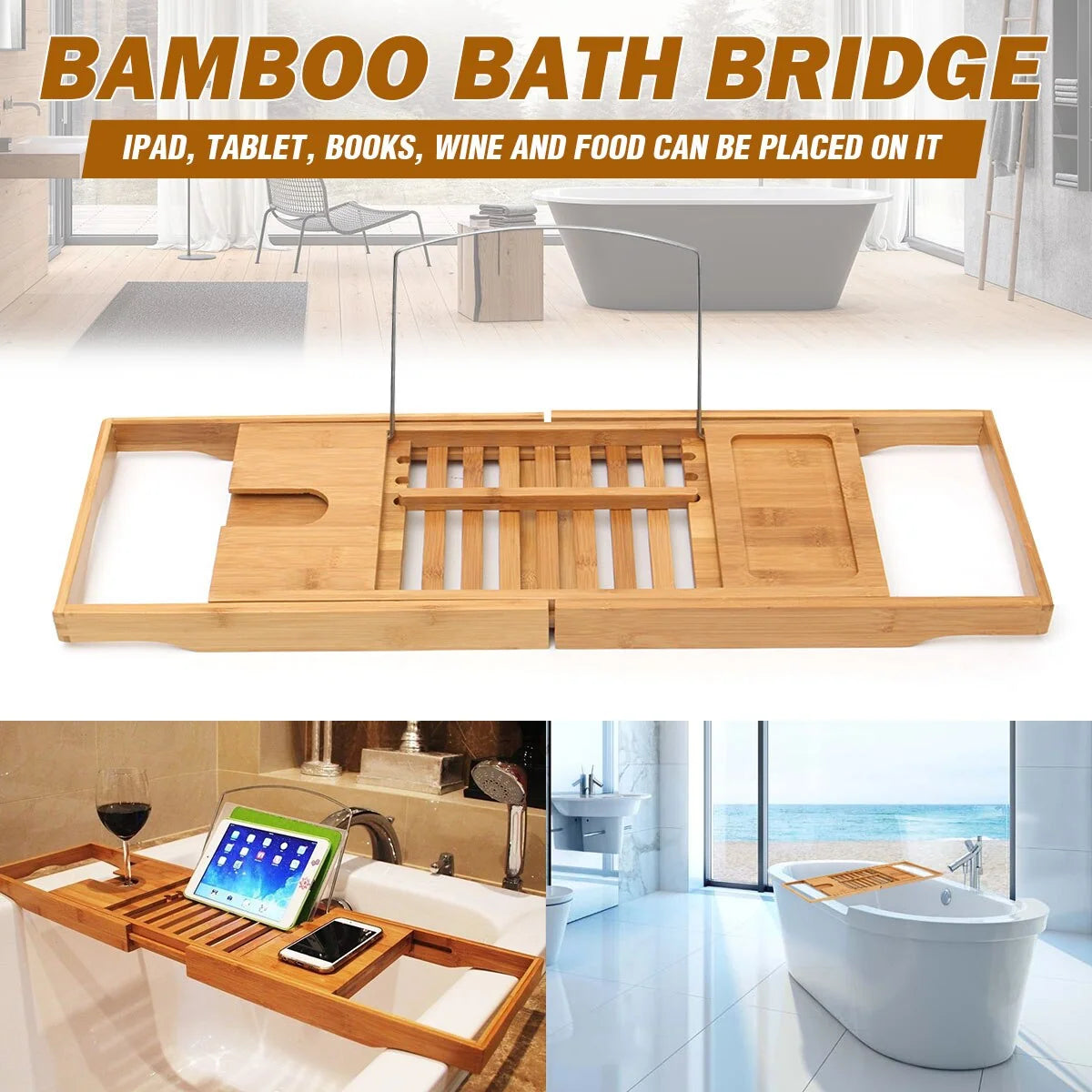 Bath Caddy Bamboo Retractable & Foldable