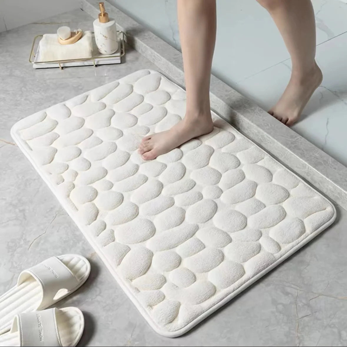 Bath Mat Plush Pebble Texture Non-Slip Machine Washable