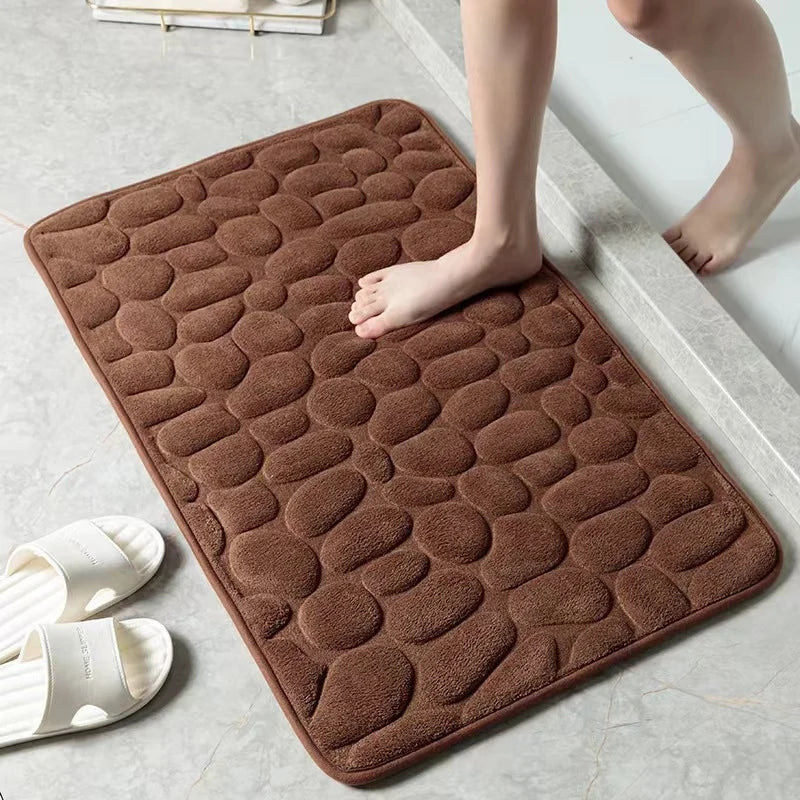 Bath Mat Plush Pebble Texture Non-Slip Machine Washable