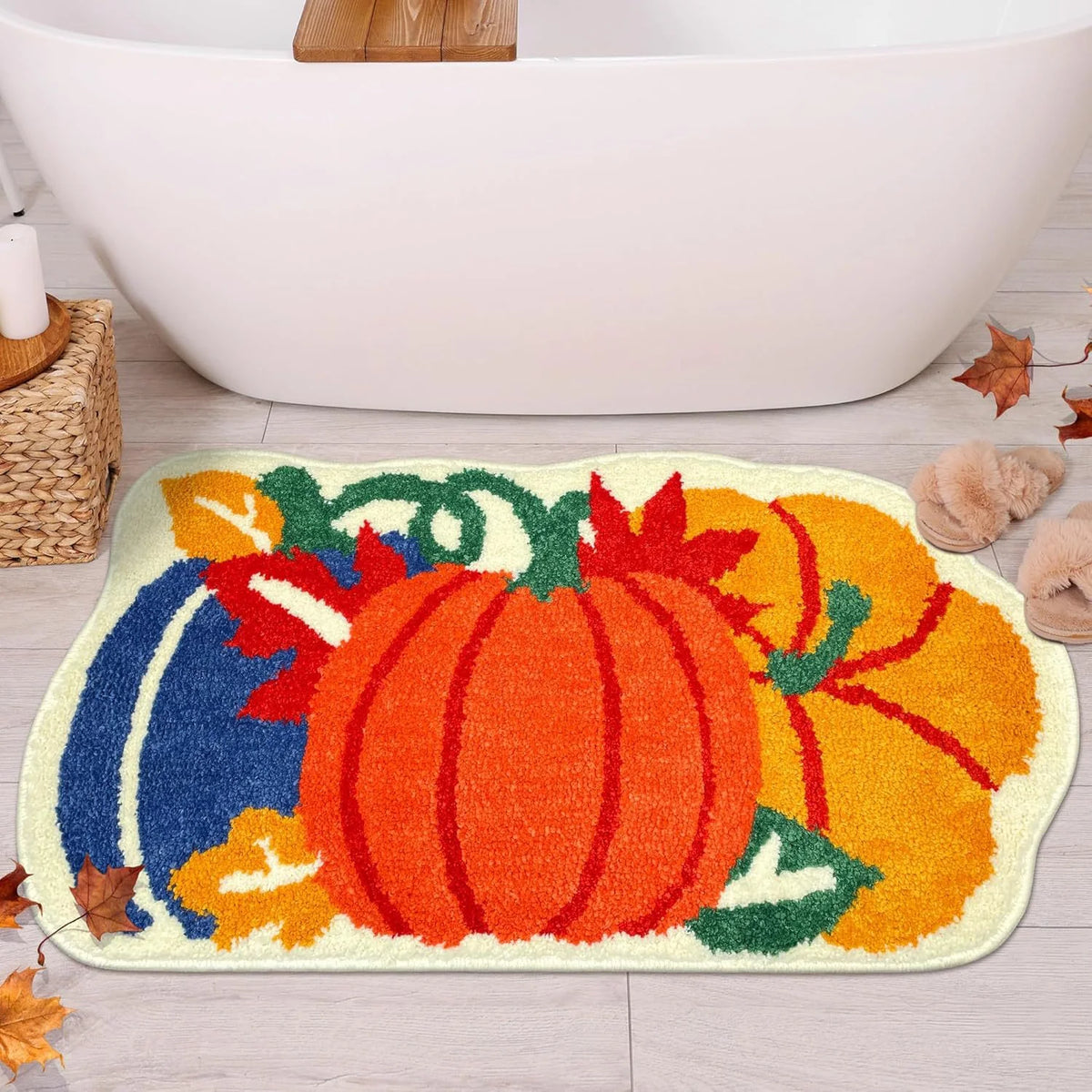 Bath Mat Plush Pumpkin Design Non-Slip Machine Washable