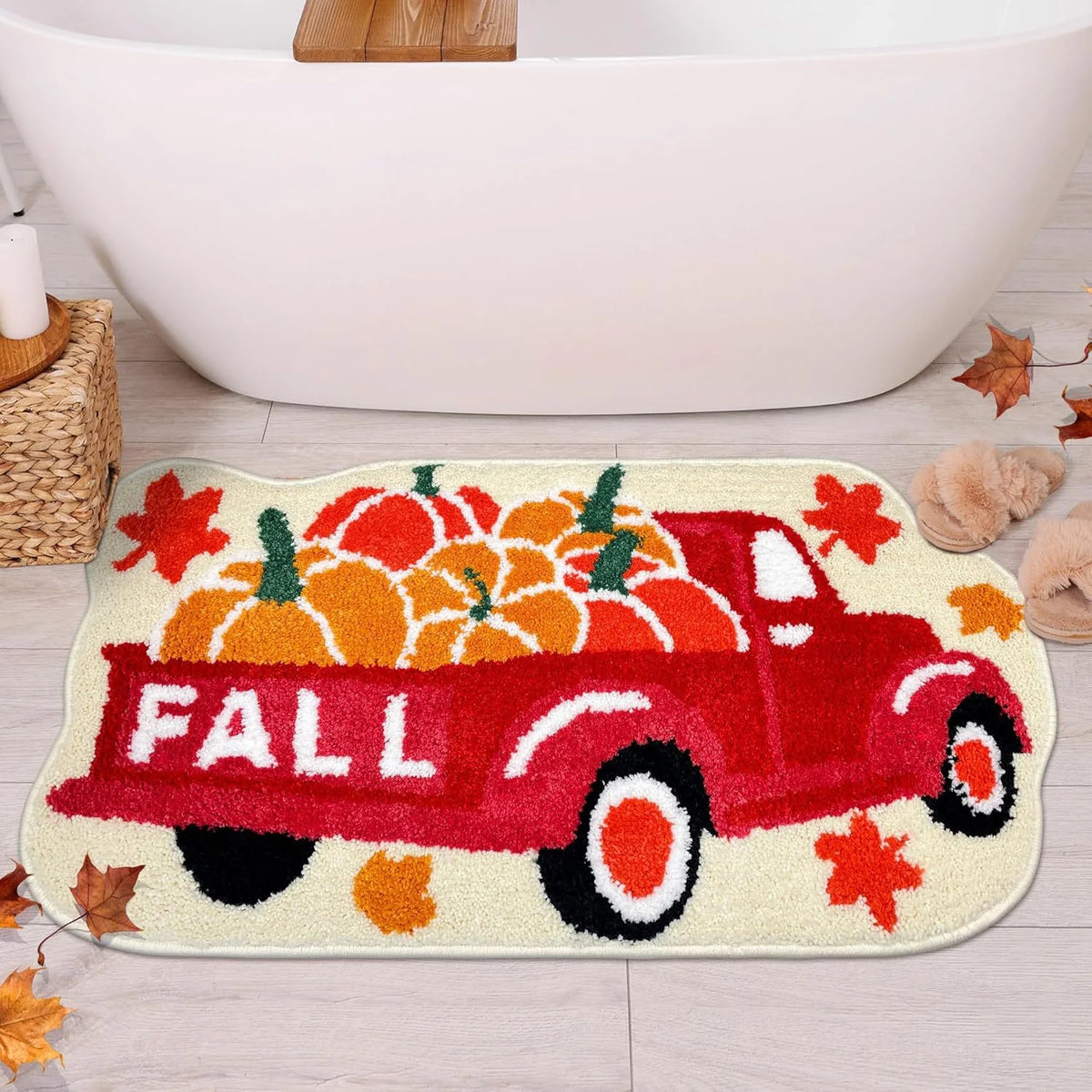 Bath Mat Plush Pumpkin Design Non-Slip Machine Washable