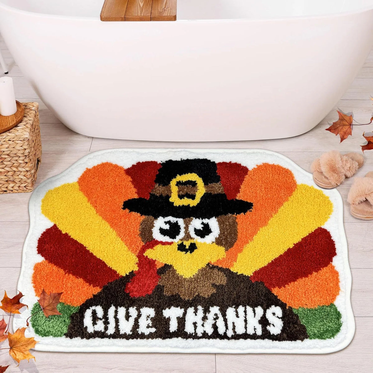 Bath Mat Plush Pumpkin Design Non-Slip Machine Washable