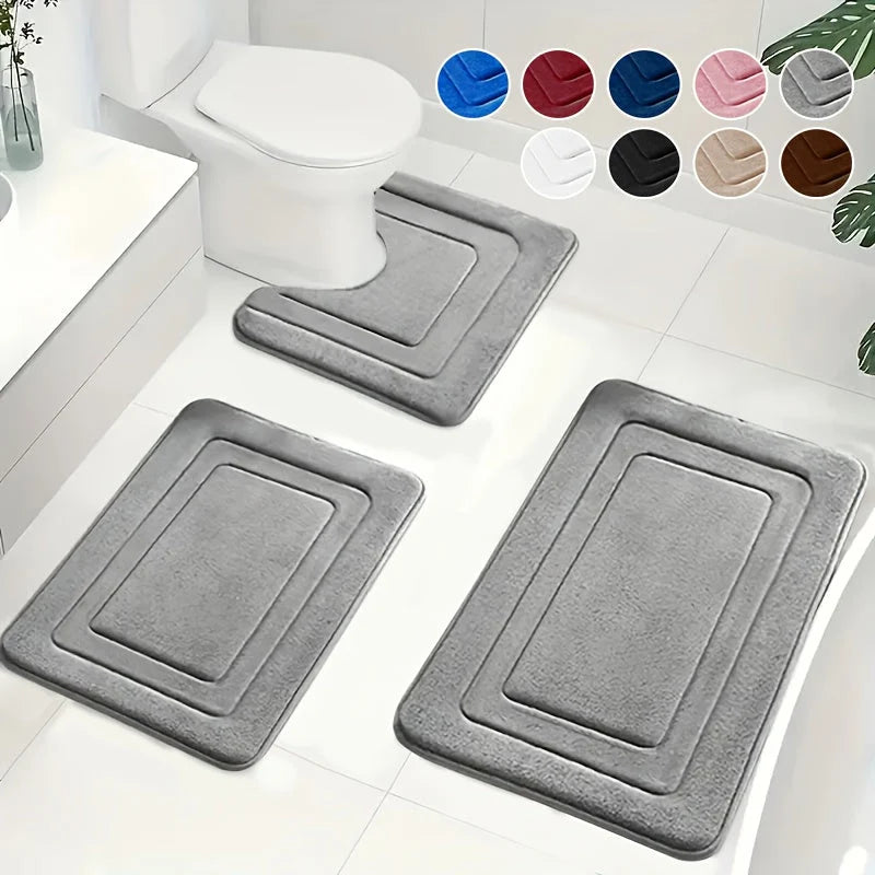 Bath Mat Set Memory Foam Absorbent Non-Slip Set of 3