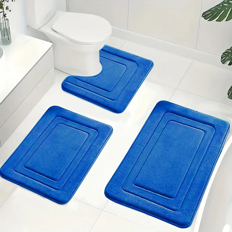 Bath Mat Set Memory Foam Absorbent Non-Slip Set of 3