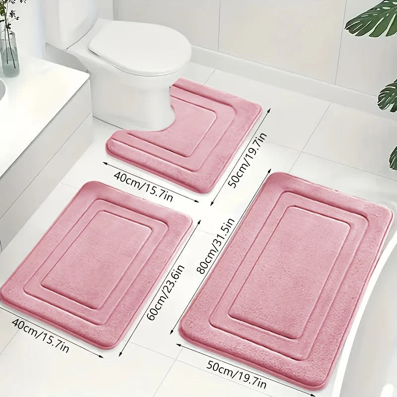 Bath Mat Set Memory Foam Absorbent Non-Slip Set of 3