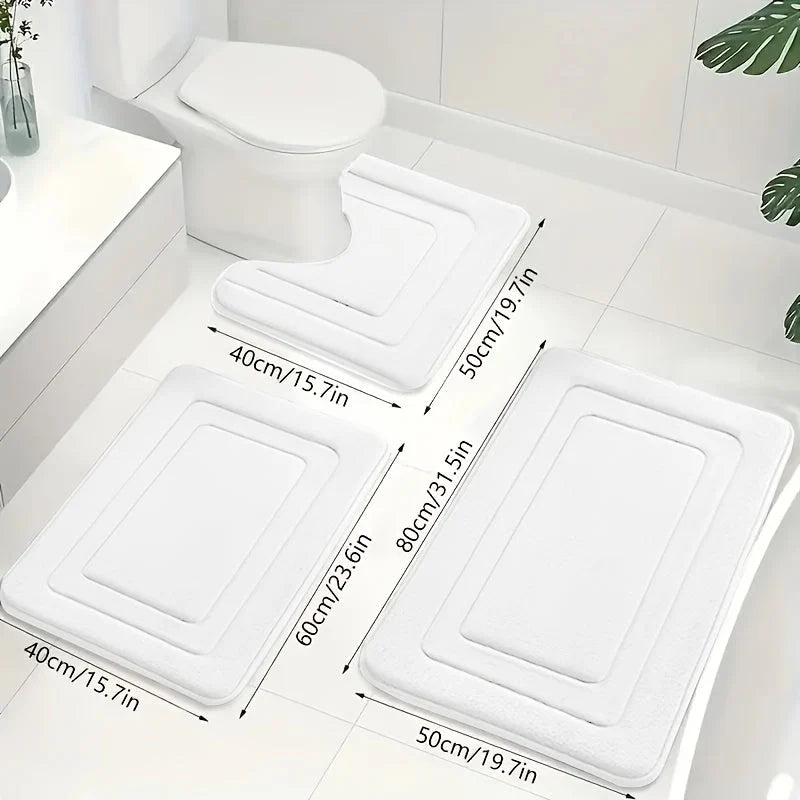 Bath Mat Set Memory Foam Absorbent Non-Slip Set of 3