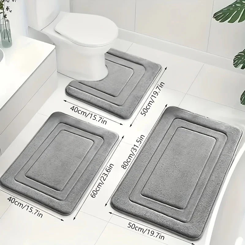 Bath Mat Set Memory Foam Absorbent Non-Slip Set of 3