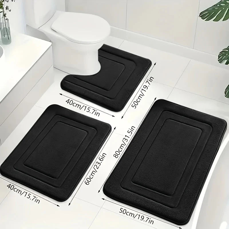 Bath Mat Set Memory Foam Absorbent Non-Slip Set of 3