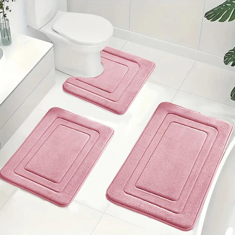 Bath Mat Set Memory Foam Absorbent Non-Slip Set of 3