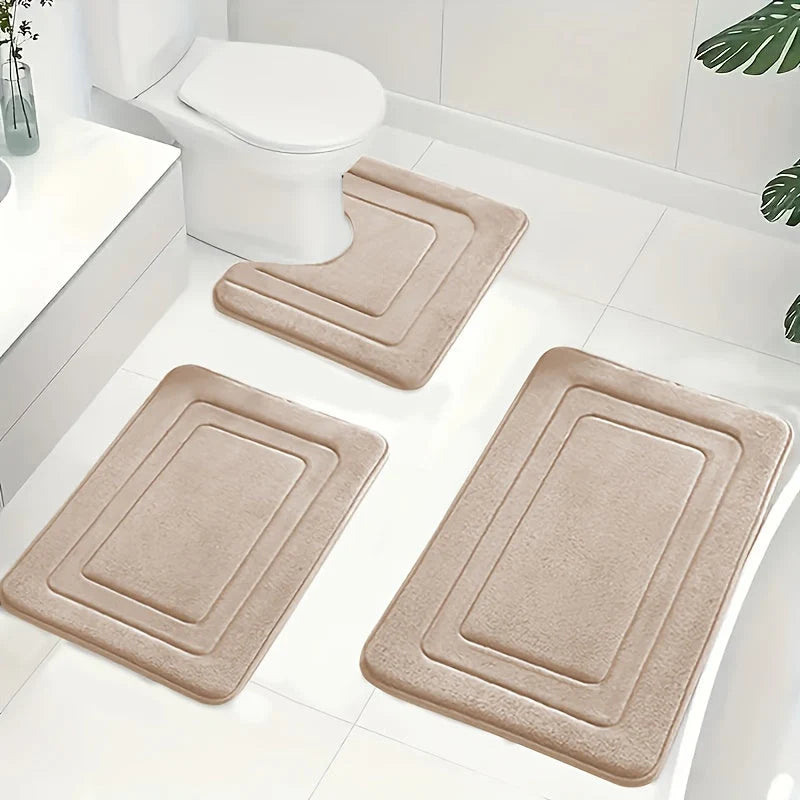 Bath Mat Set Memory Foam Absorbent Non-Slip Set of 3