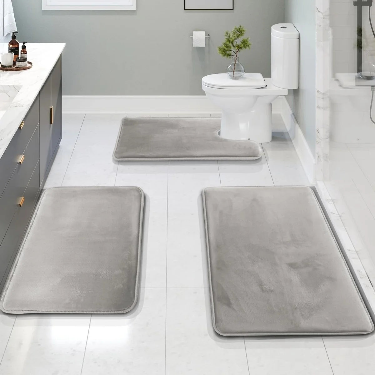 Bath Mat Set Memory Foam Non-Slip Set of 3
