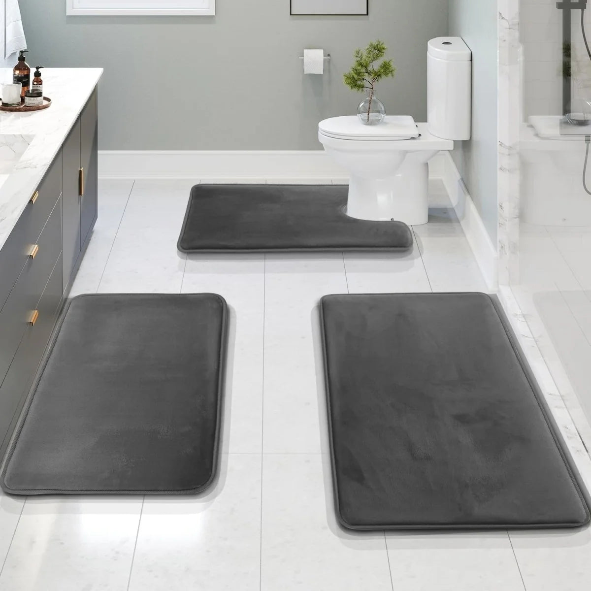 Bath Mat Set Memory Foam Non-Slip Set of 3