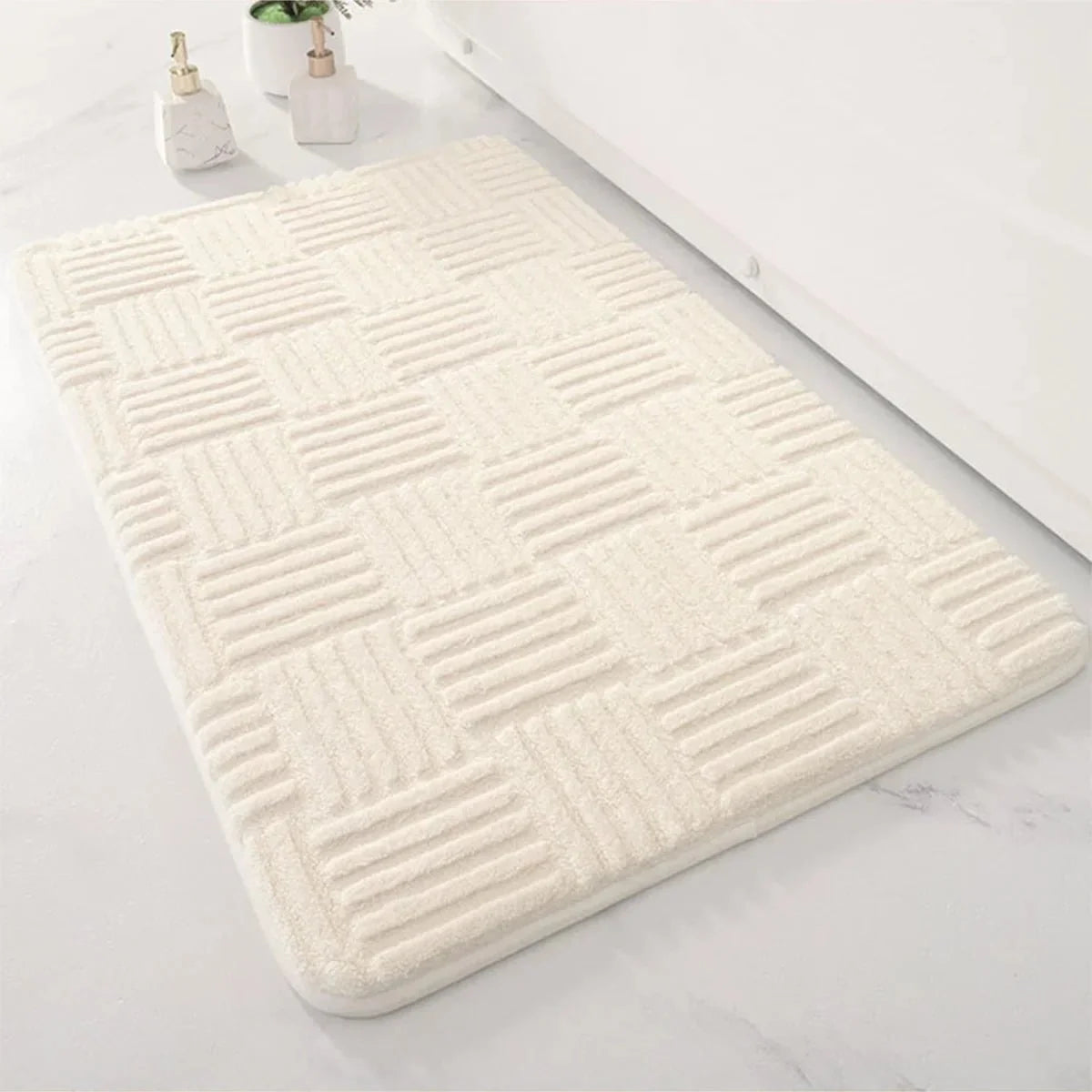 Bath Mat Thick Absorbent Non-Slip Striped Design