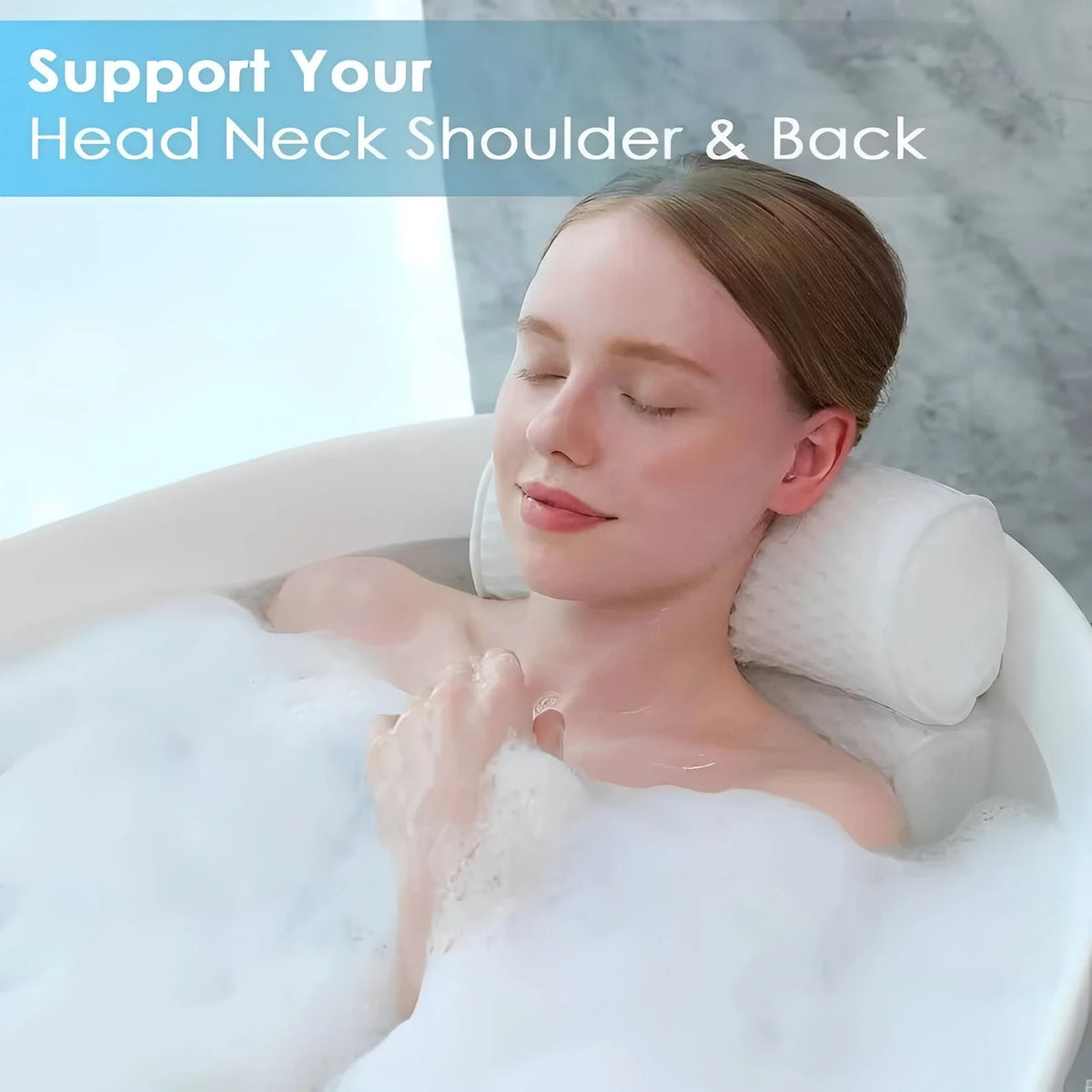 Bath Pillow Contoured Neck & Shoulder Six Suction Cups