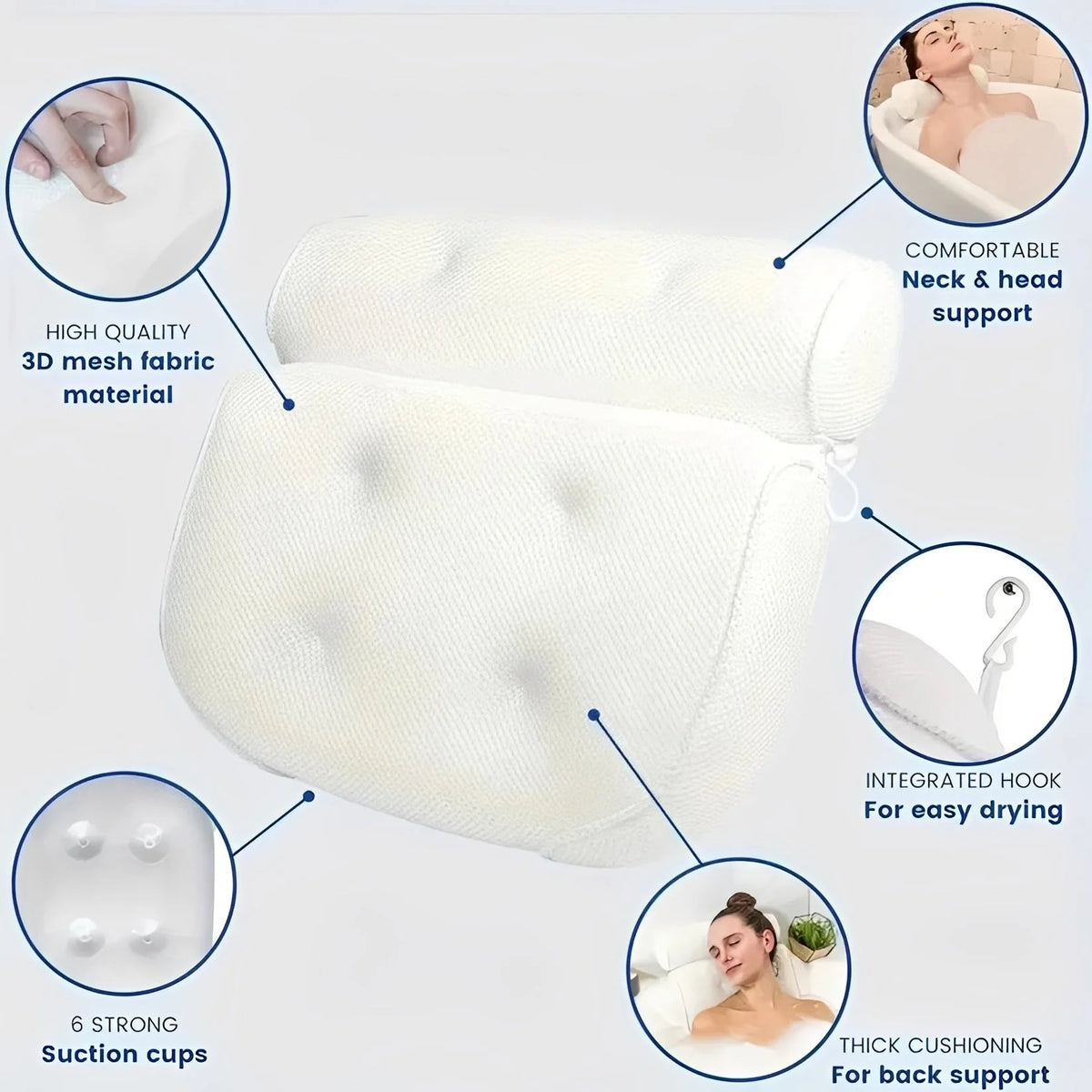 Bath Pillow Contoured Neck & Shoulder Six Suction Cups