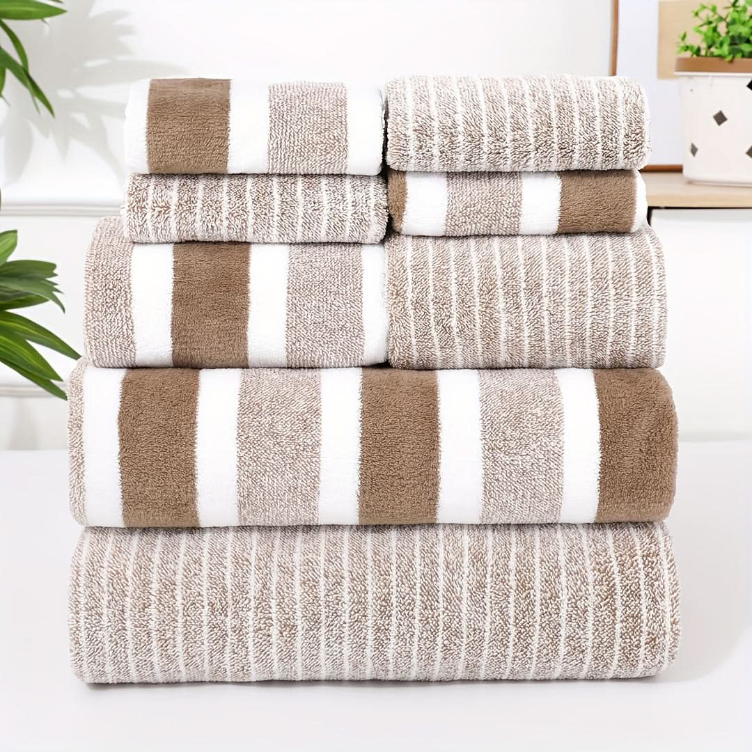 Bath Towel Set Microfiber Quick-Drying 8-Piece Striped Set