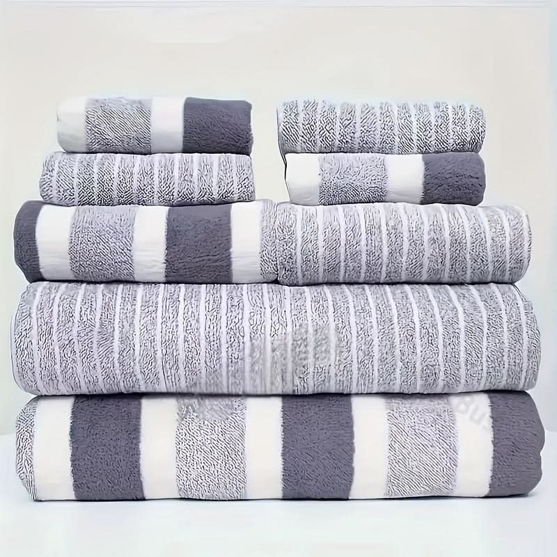 Bath Towel Set Microfiber Quick-Drying 8-Piece Striped Set