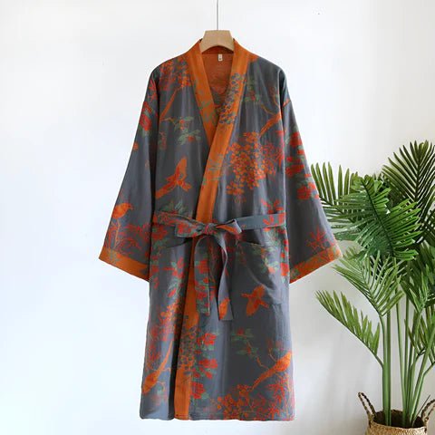 Bathrobe Lightweight Cotton Gauze Jacquard With Pockets