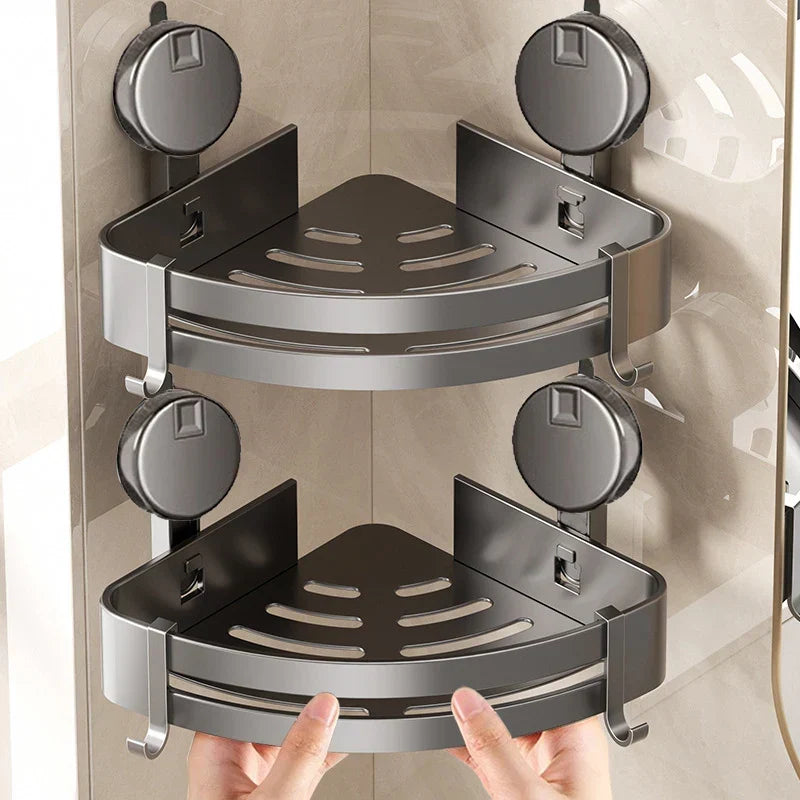 Bathroom Corner Shelf Aluminum Alloy Tool-Free Suction Mount