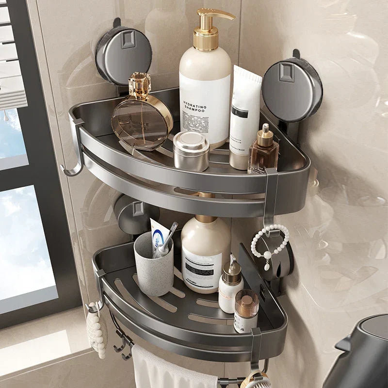 Bathroom Corner Shelf Aluminum Alloy Tool-Free Suction Mount