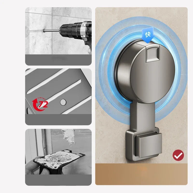 Bathroom Corner Shelf Aluminum Alloy Tool-Free Suction Mount