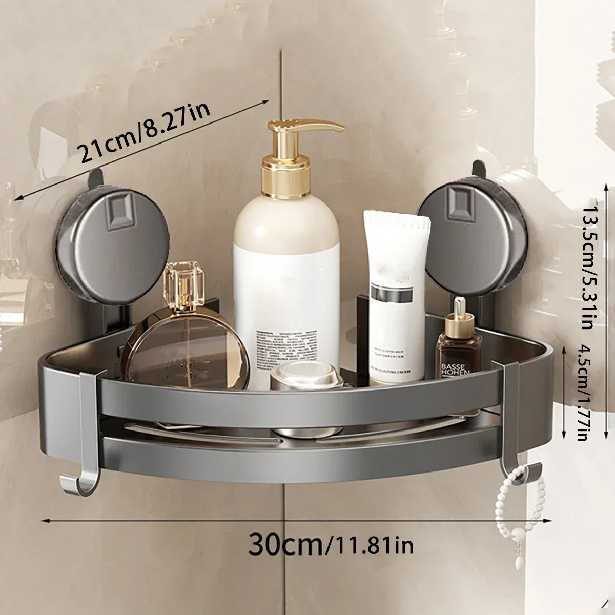 Bathroom Corner Shelf Aluminum Alloy Tool-Free Suction Mount