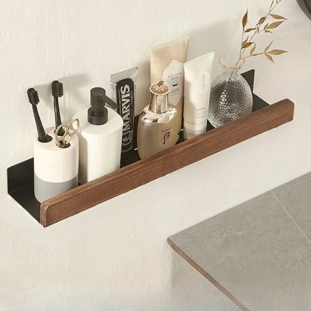 Bathroom Corner Shelf Solid Wood Adhesive No-Drill Mounting