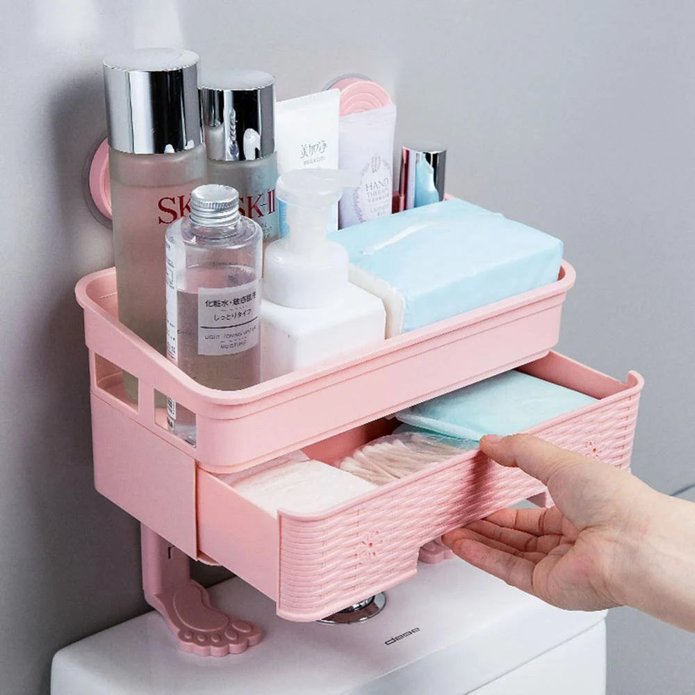 Bathroom Corner Storage Rack Adhesive Wall-Mounted, No-Drill Installation