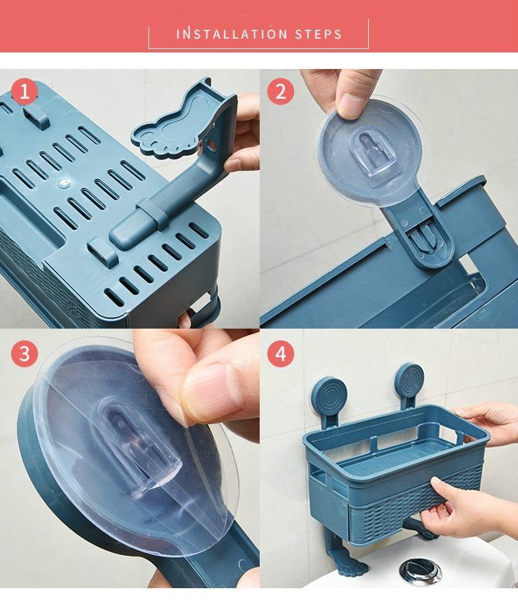 Bathroom Corner Storage Rack Adhesive Wall-Mounted, No-Drill Installation
