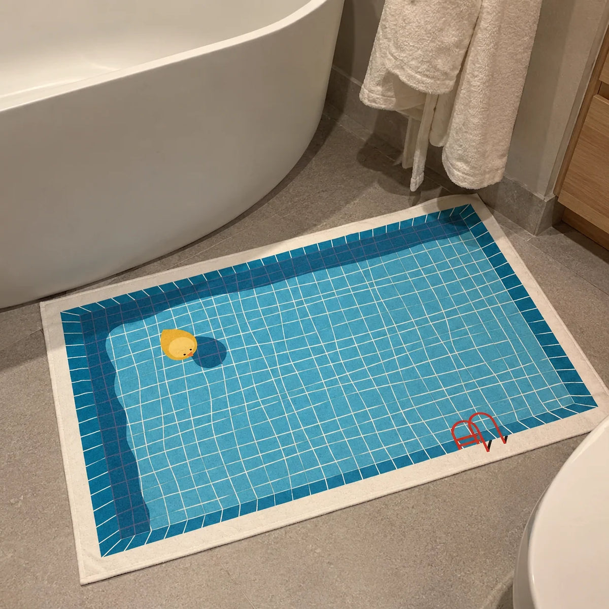 Bathroom Floor Mat Quick-Dry Soft Rubber Pool-Inspired Print