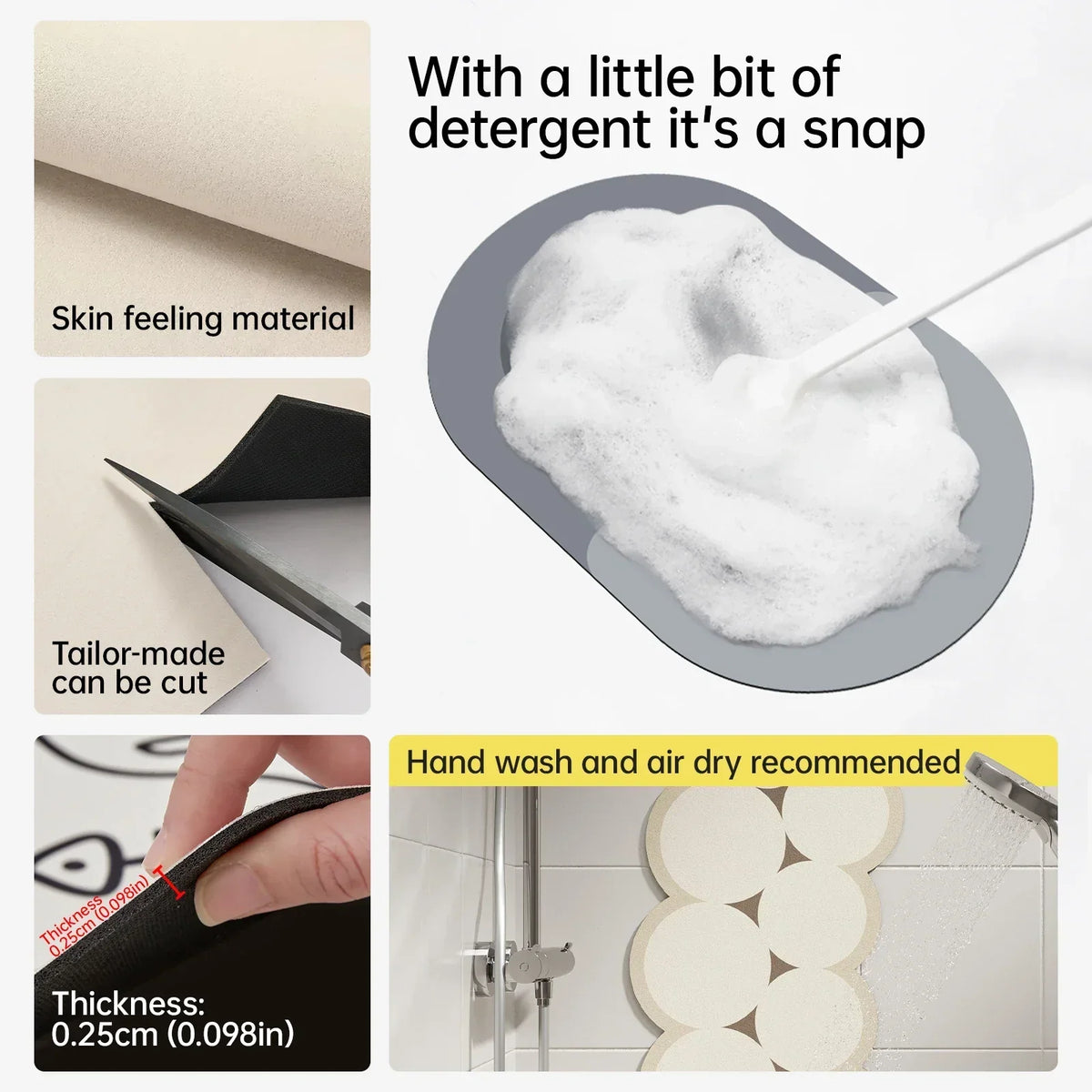 Bathroom Floor Mat Quick-Dry Soft Rubber Pool-Inspired Print