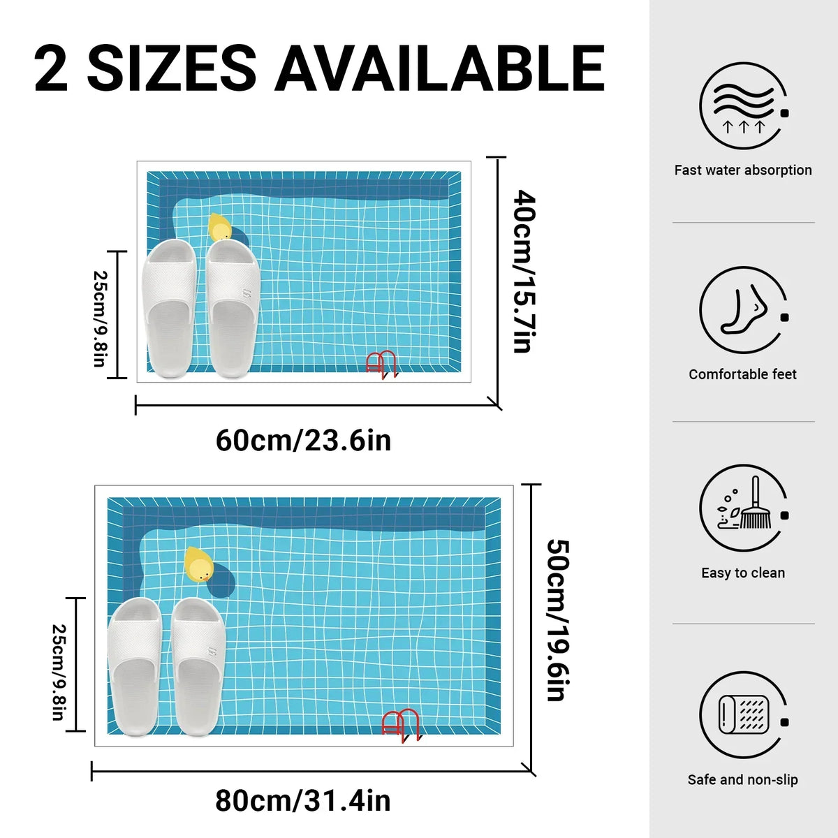 Bathroom Floor Mat Quick-Dry Soft Rubber Pool-Inspired Print