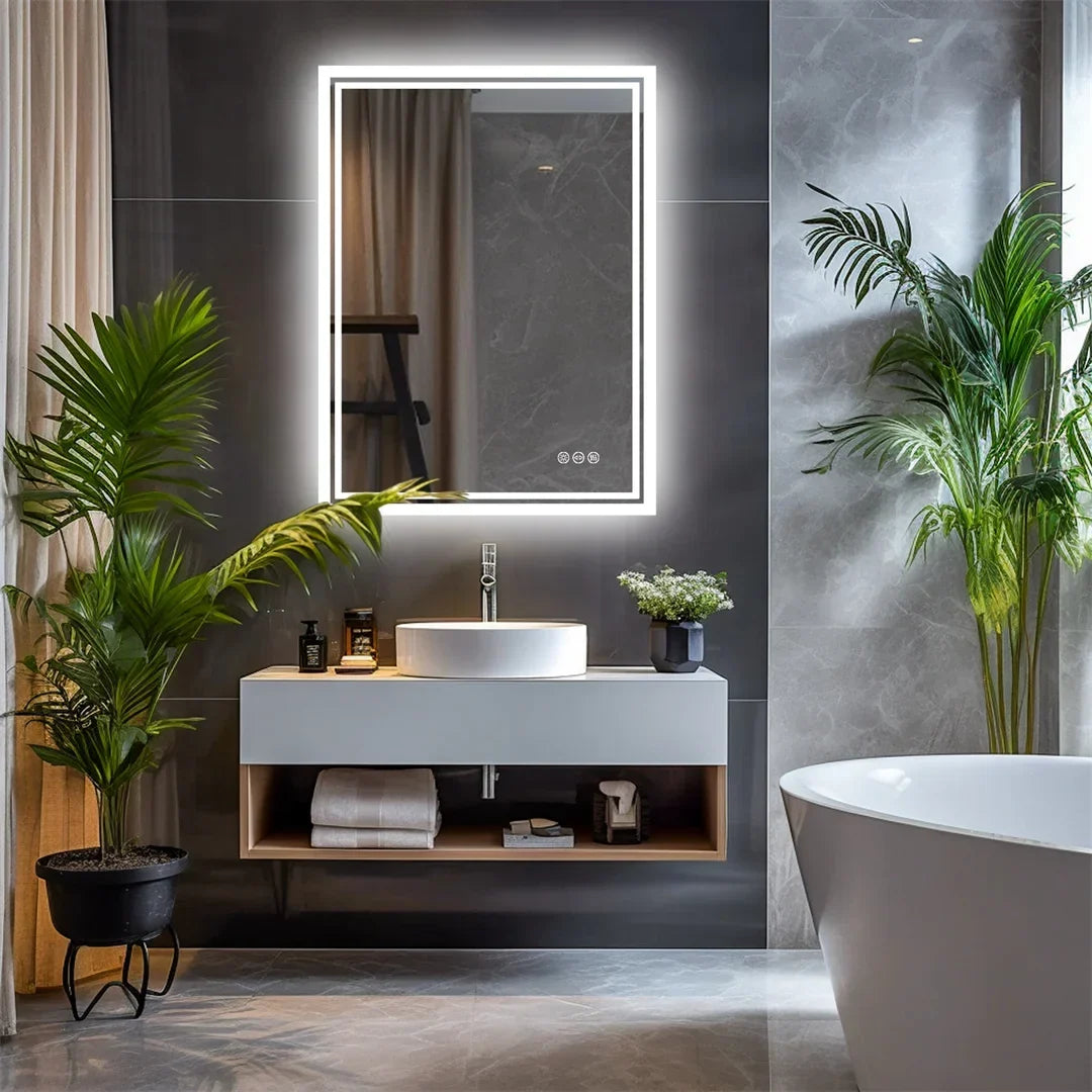 Bathroom Mirror Frameless Edge-Lit LED Anti-Fog Heating Pad