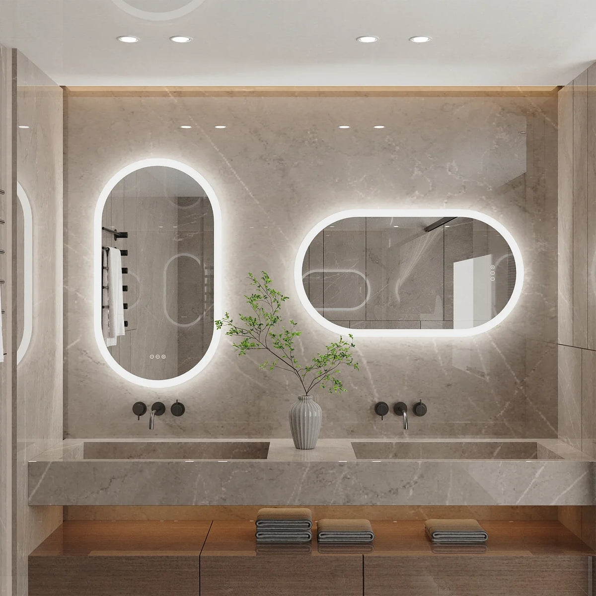 Bathroom Mirror Oval Backlit LED Touch Dimming Anti-Fog