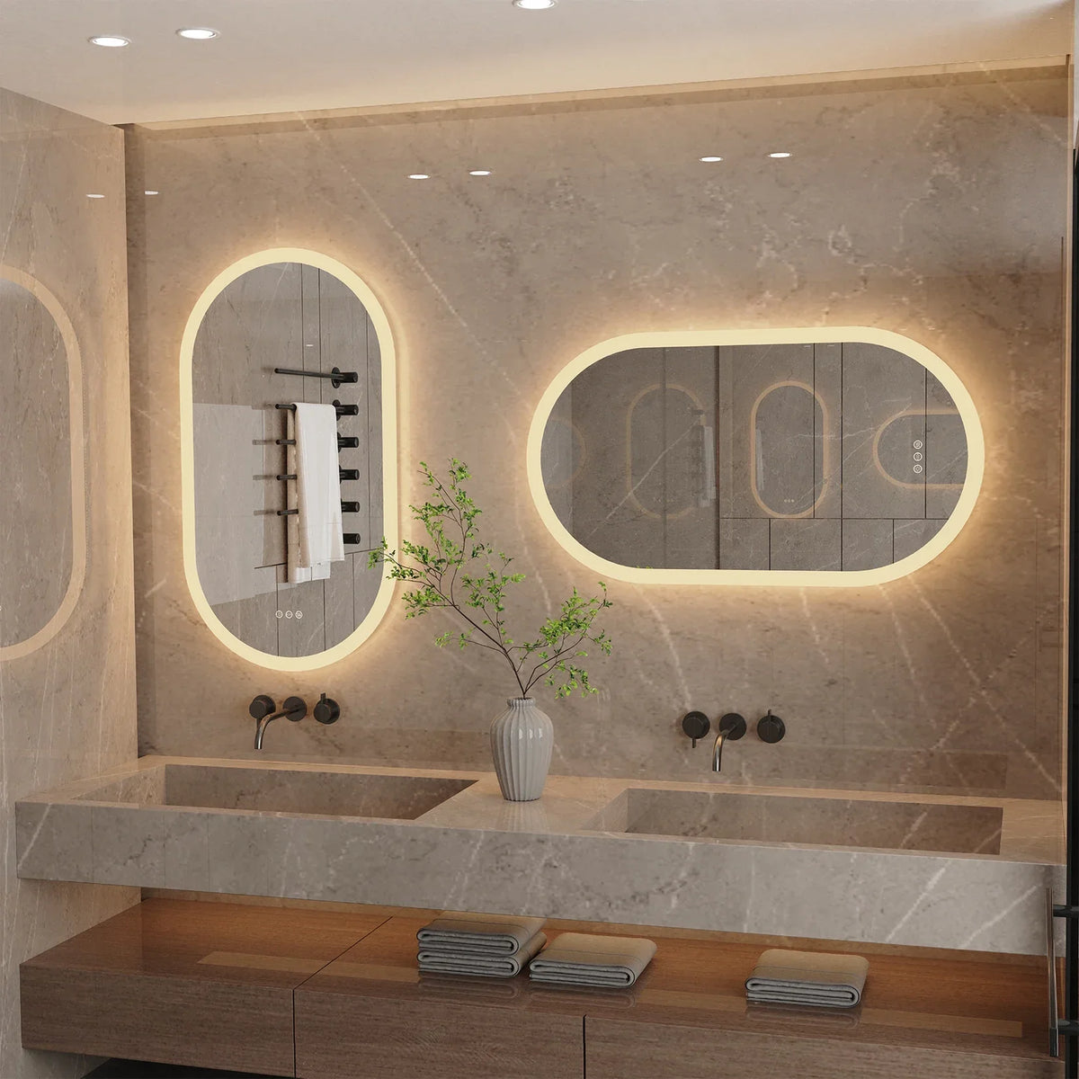 Bathroom Mirror Oval Backlit LED Touch Dimming Anti-Fog