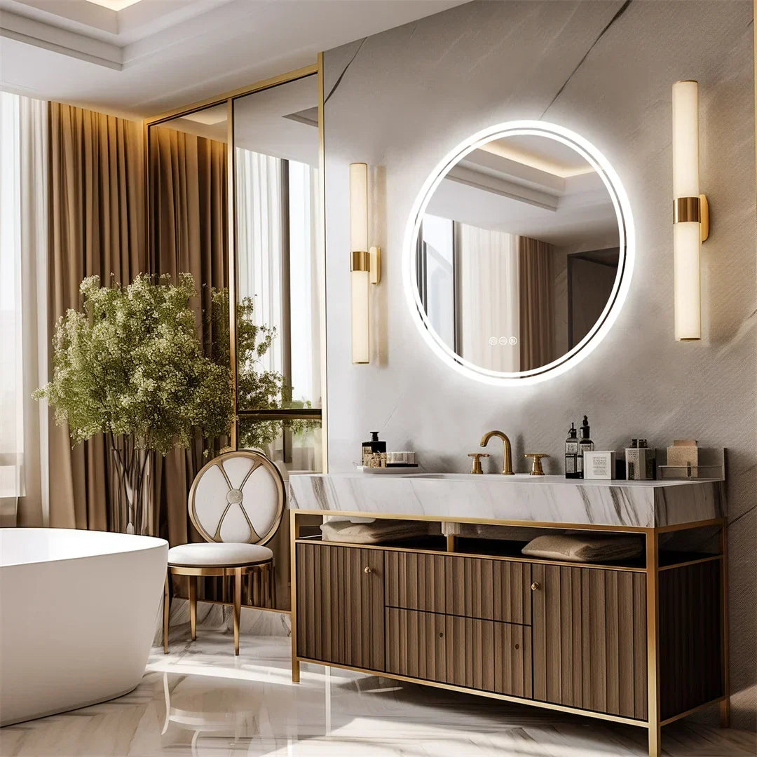 Bathroom Mirror Touch Dimmable LED Ring Heated Glass