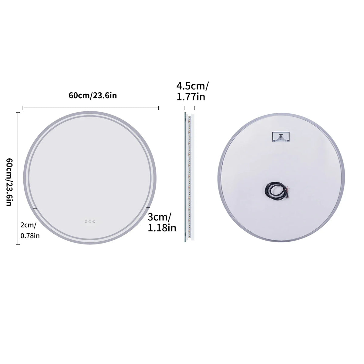 Bathroom Mirror Touch Dimmable LED Ring Heated Glass