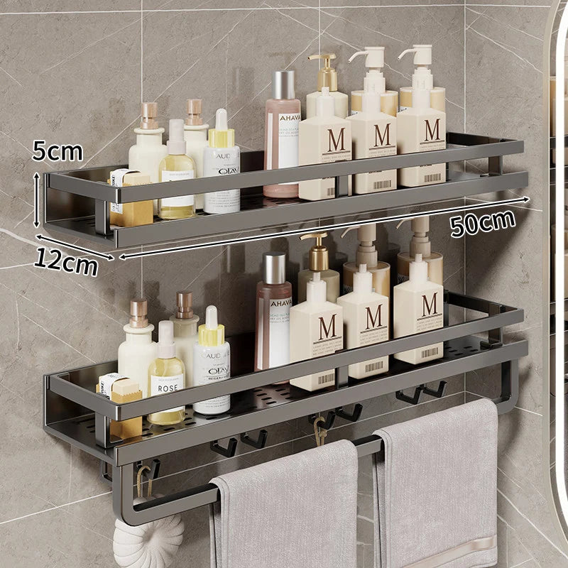 Bathroom Shelf Wall-Mounted With Towel Bar & Hooks
